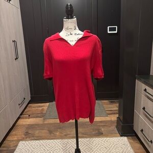 Vintage 90s Armani Exchange Red Ribbed Polo Sweater – Size L